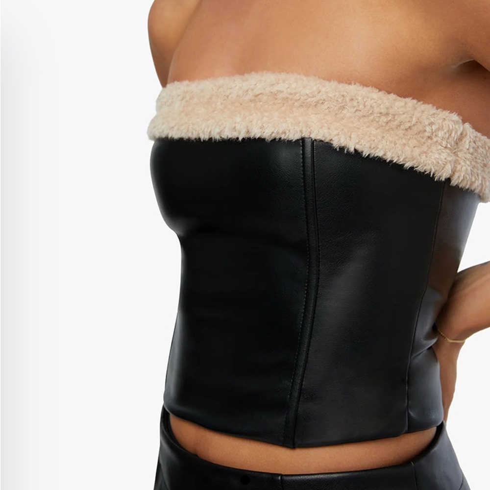 WeWoreWhat Black and Tan Strapless Top